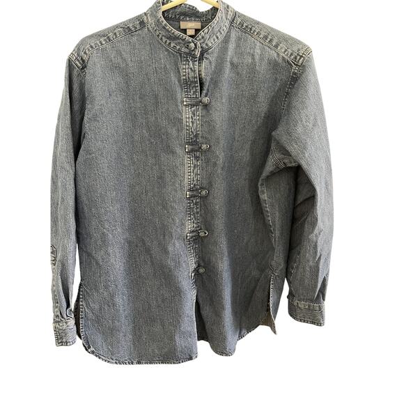 Vintage JJill Women S Denim Stonewash Shirt Mandarin Collar/Style Boho Western - Picture 1 of 5